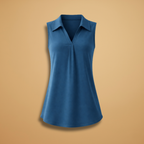 Women's Sleeveless Blouse with Collar and V-Neck