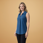 Women's Sleeveless Blouse with Collar and V-Neck