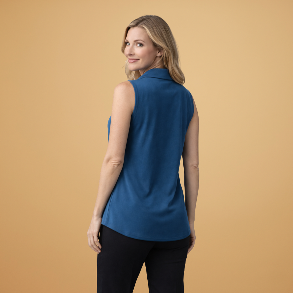 Women's Sleeveless Blouse with Collar and V-Neck