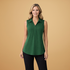 Women's Sleeveless Blouse with Collar and V-Neck