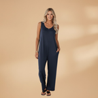 Women's Sleeveless Jumpsuit with Wide Legs and Side Pockets