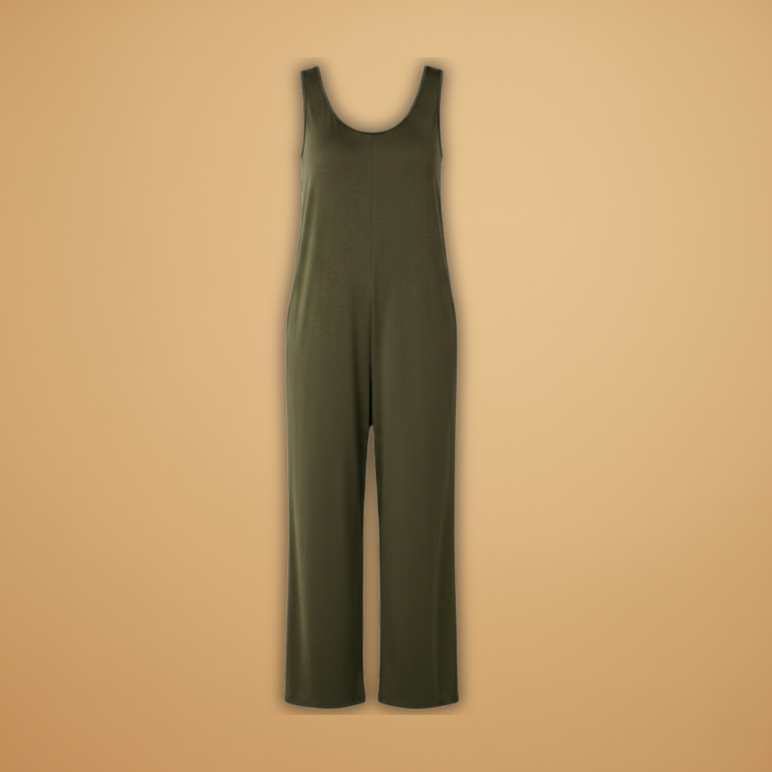 Women's Sleeveless Jumpsuit with Wide Legs and Side Pockets
