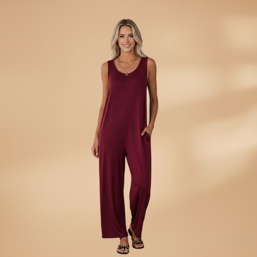 Women's Sleeveless Jumpsuit with Wide Legs and Side Pockets