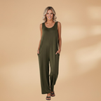 Women's Sleeveless Jumpsuit with Wide Legs and Side Pockets