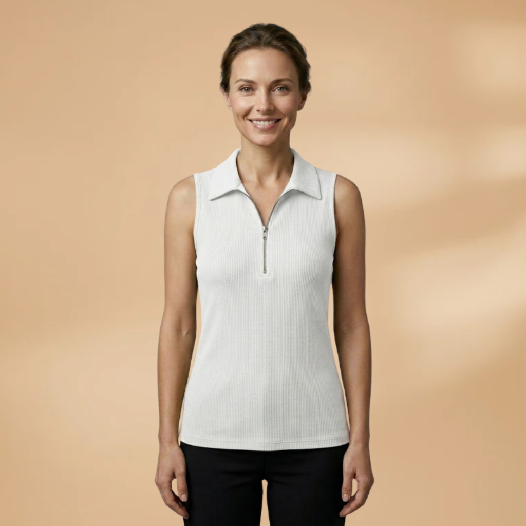 Women’s Sleeveless Polo Shirt with Zipper Detail
