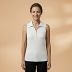Women’s Sleeveless Polo Shirt with Zipper Detail
