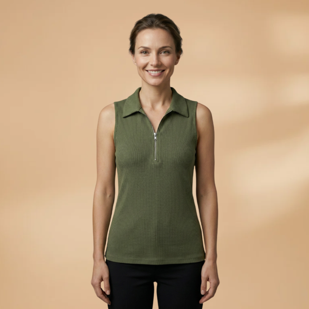 Women’s Sleeveless Polo Shirt with Zipper Detail