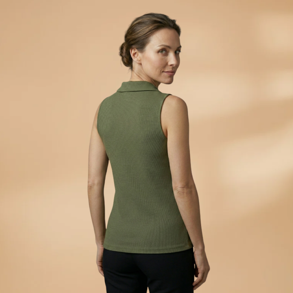 Women’s Sleeveless Polo Shirt with Zipper Detail