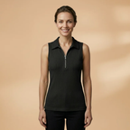 Women’s Sleeveless Polo Shirt with Zipper Detail