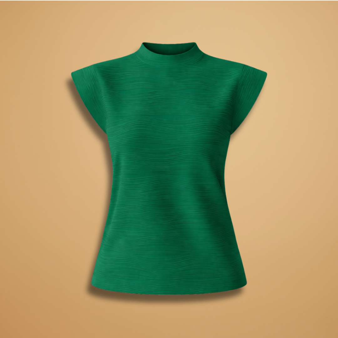 Women’s Sleeveless Top with High Collar and Textured Design