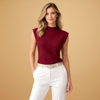 Women’s Sleeveless Top with High Collar and Textured Design