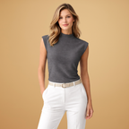 Women’s Sleeveless Top with High Collar and Textured Design
