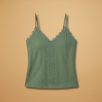 Women's Sleeveless V-Neck Top with Lace Details and Thin Straps