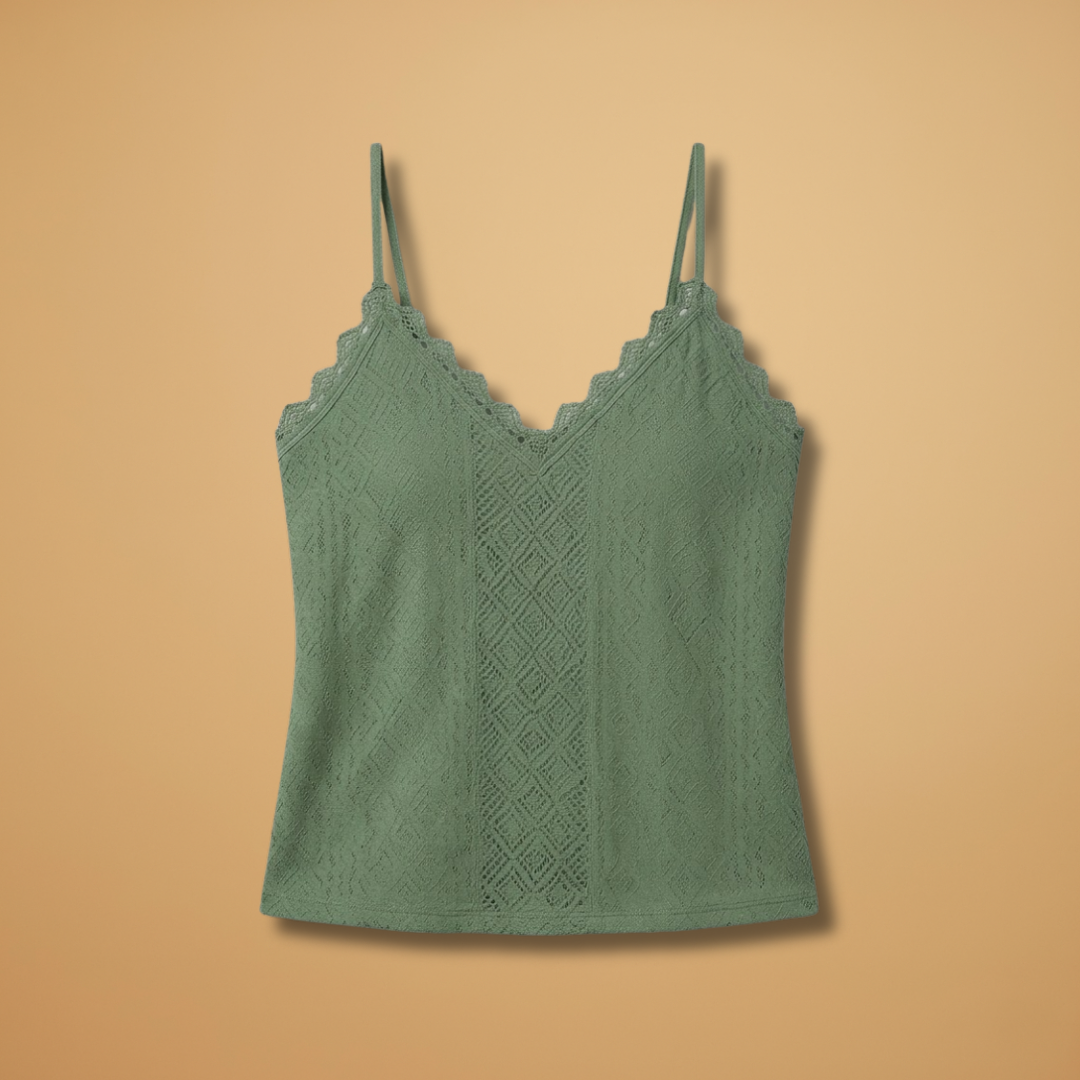 Women's Sleeveless V-Neck Top with Lace Details and Thin Straps