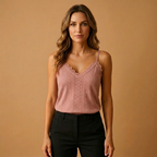 Women's Sleeveless V-Neck Top with Lace Details and Thin Straps