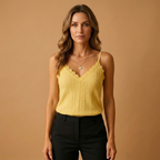 Women's Sleeveless V-Neck Top with Lace Details and Thin Straps