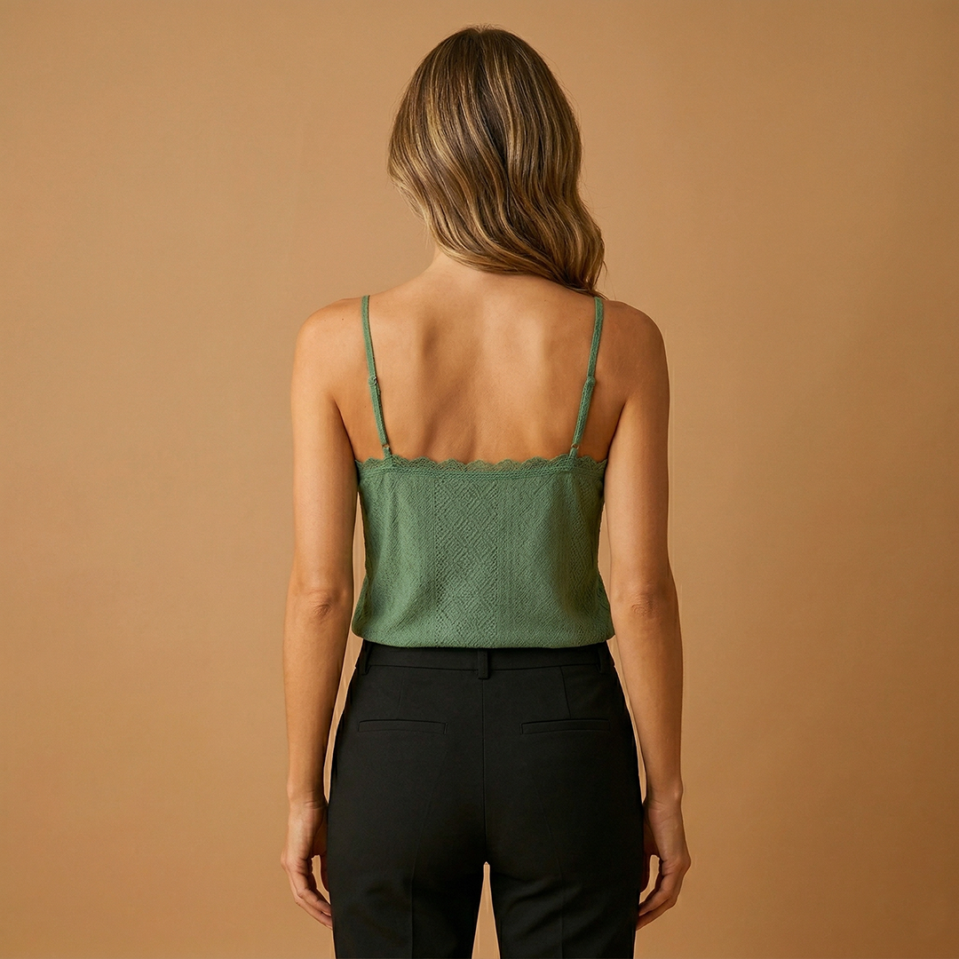 Women's Sleeveless V-Neck Top with Lace Details and Thin Straps
