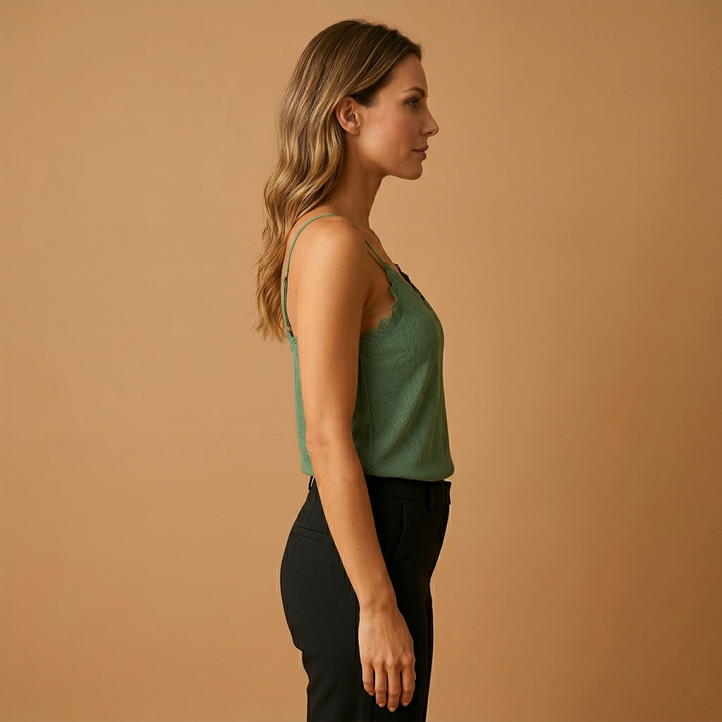 Women's Sleeveless V-Neck Top with Lace Details and Thin Straps