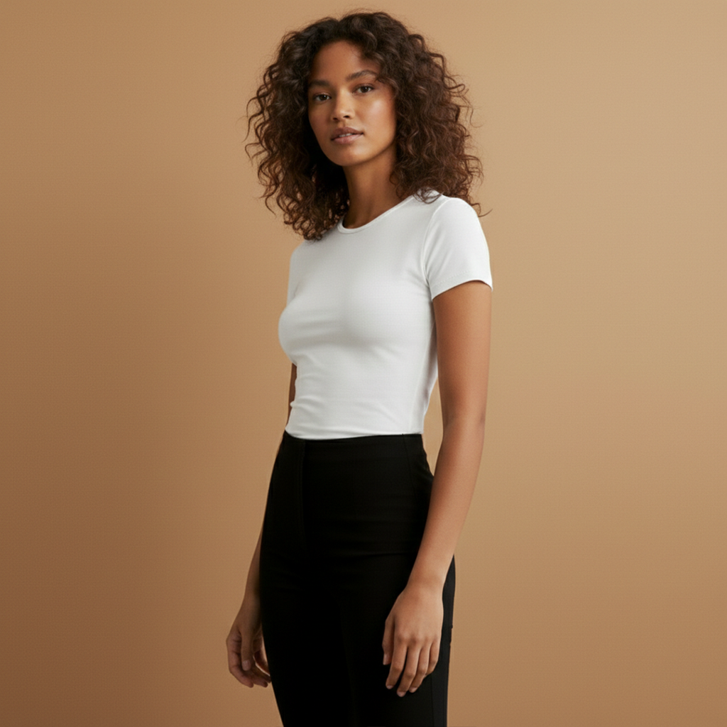 Women’s Slim Fit T-Shirt with Round Neck and Short Sleeves