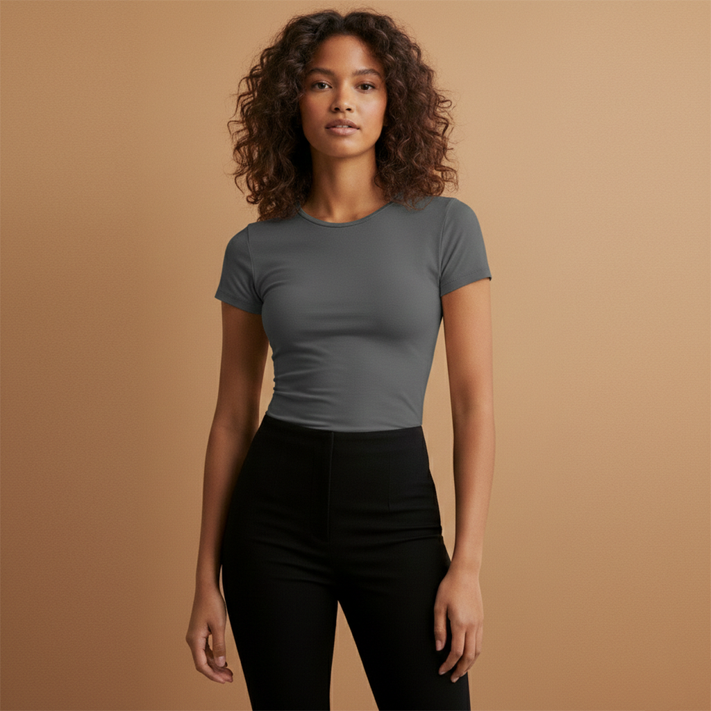 Women’s Slim Fit T-Shirt with Round Neck and Short Sleeves