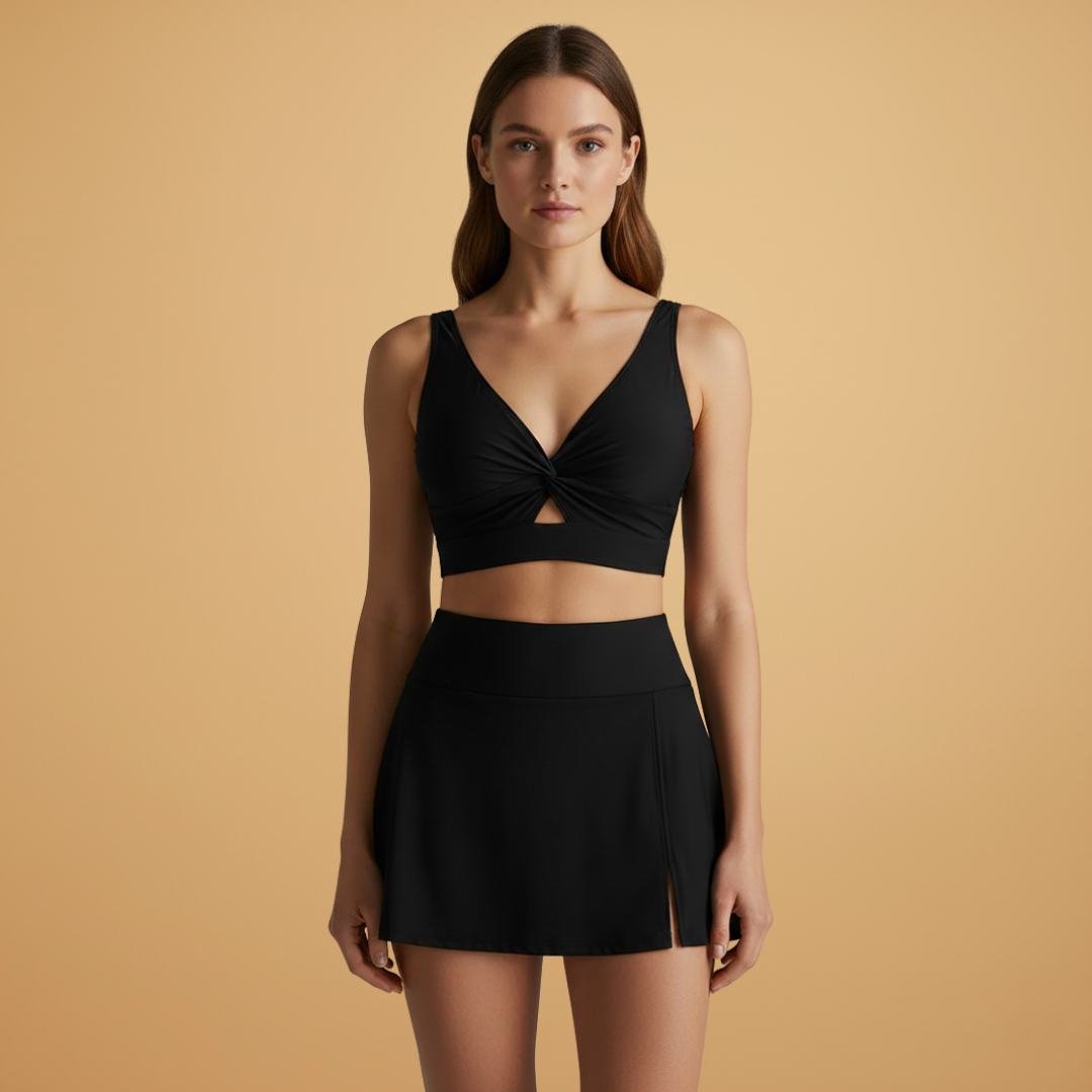 Women’s Sporty Bikini Set with Wrap Top and Skirt