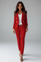 Women’s Suit Set with Buttoned Jacket and Straight-Leg Trousers