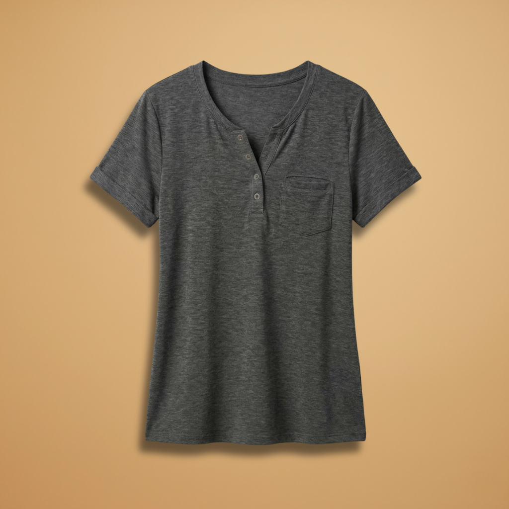 Women's T-Shirt with Button Detail and Loose Fit