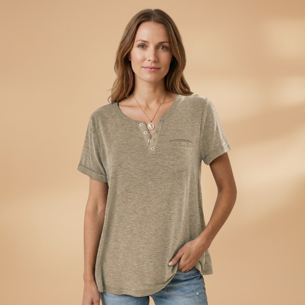 Women's T-Shirt with Button Detail and Loose Fit