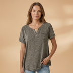 Women's T-Shirt with Button Detail and Loose Fit