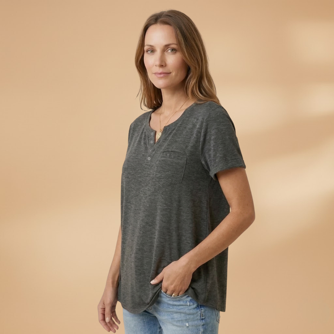 Women's T-Shirt with Button Detail and Loose Fit