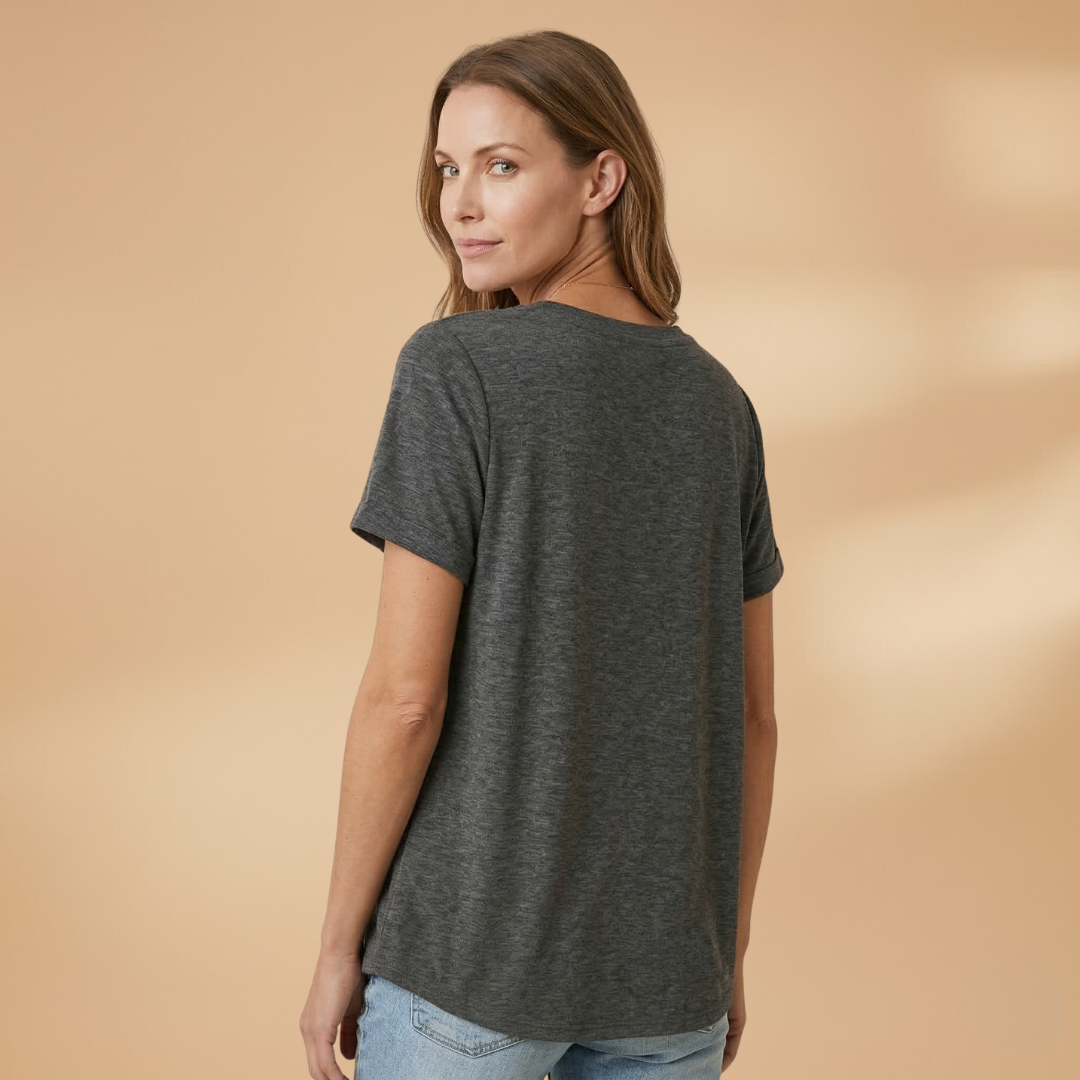 Women's T-Shirt with Button Detail and Loose Fit