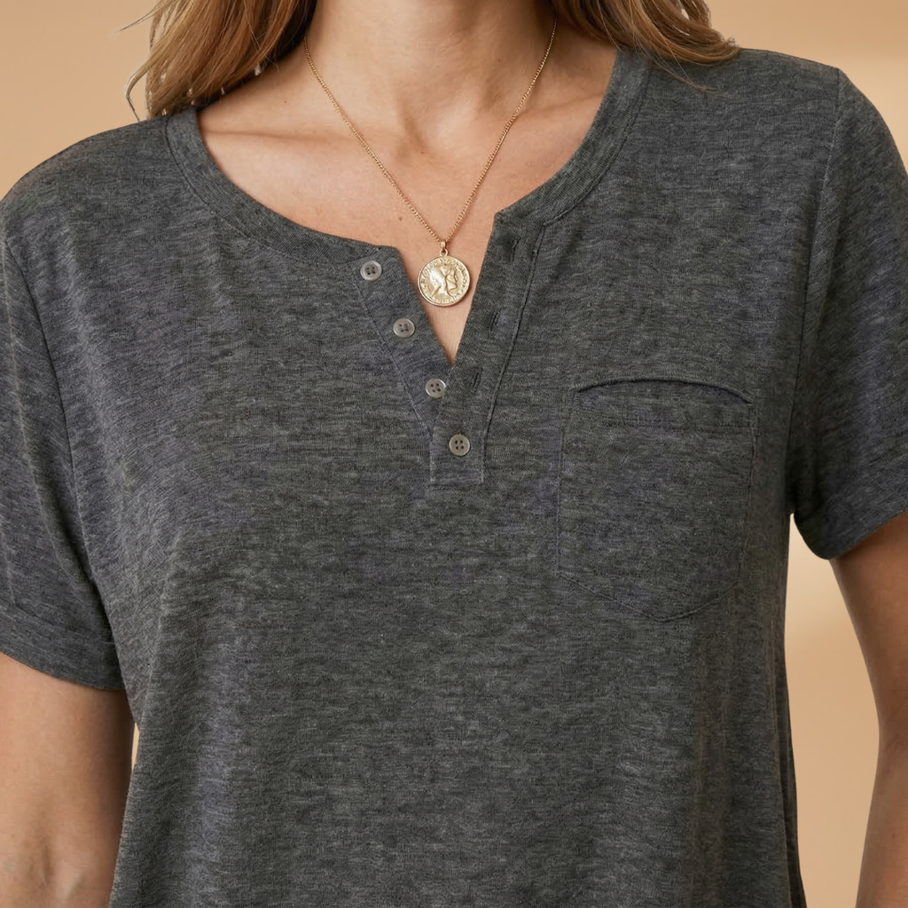 Women's T-Shirt with Button Detail and Loose Fit