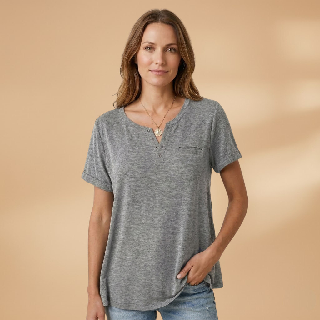 Women's T-Shirt with Button Detail and Loose Fit