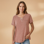 Women's T-Shirt with Button Detail and Loose Fit