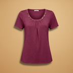 Women’s T-Shirt with Decorative Buttons and Round Neckline