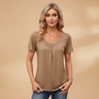 Women’s T-Shirt with Decorative Buttons and Round Neckline