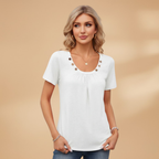 Women’s T-Shirt with Decorative Buttons and Round Neckline