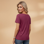 Women’s T-Shirt with Decorative Buttons and Round Neckline
