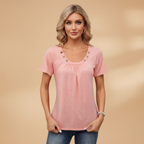 Women’s T-Shirt with Decorative Buttons and Round Neckline