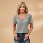 Women’s T-Shirt with Decorative Buttons and Round Neckline