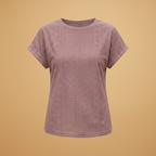 Women's T-Shirt with Eyelet Embroidery and Notched Neckline