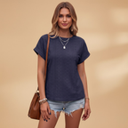 Women's T-Shirt with Eyelet Embroidery and Notched Neckline