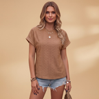 Women's T-Shirt with Eyelet Embroidery and Notched Neckline