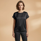 Women's T-shirt with Round Neck and Turned-Up Sleeves