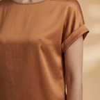 Women's T-shirt with Round Neck and Turned-Up Sleeves