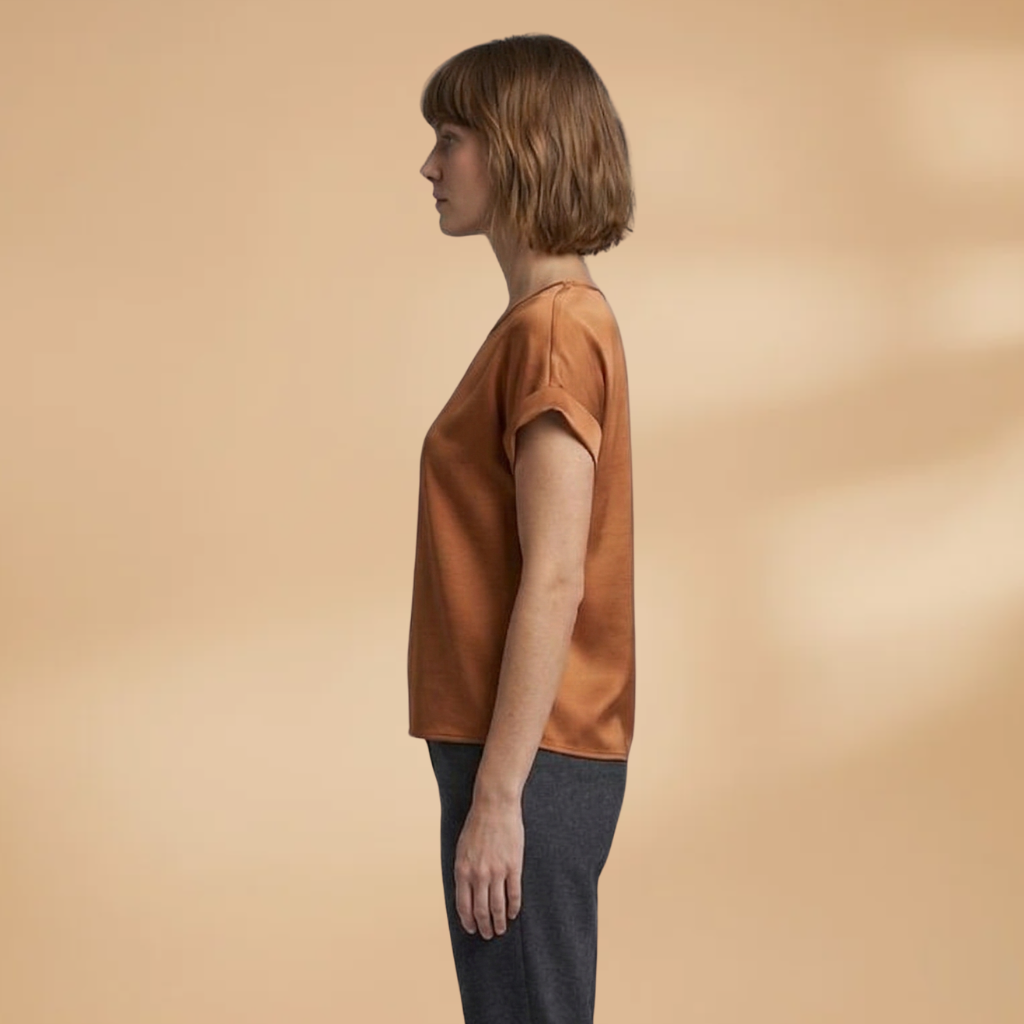 Women's T-shirt with Round Neck and Turned-Up Sleeves
