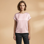 Women's T-shirt with Round Neck and Turned-Up Sleeves