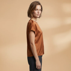 Women's T-shirt with Round Neck and Turned-Up Sleeves
