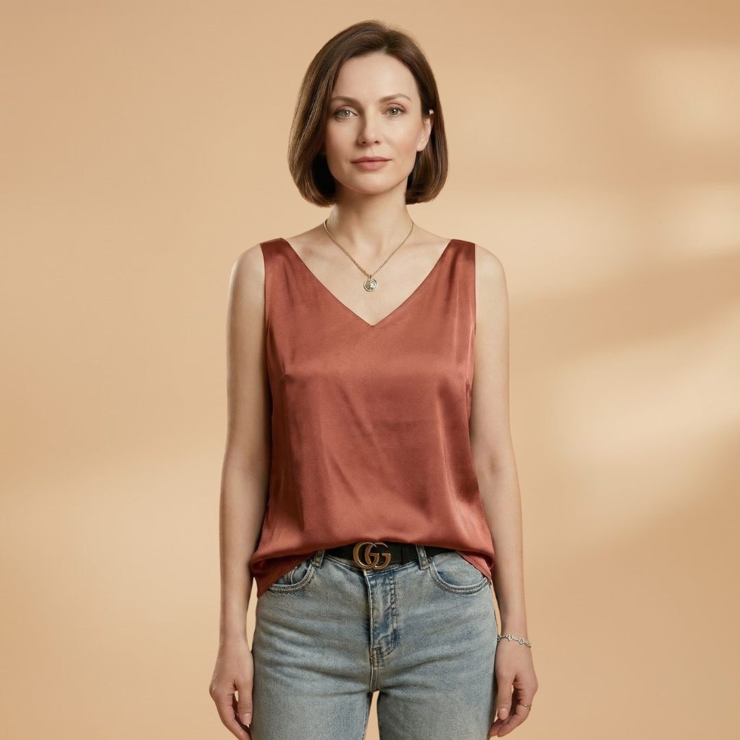 Women's Tank Top with Sleeveless Cut and Round Neckline