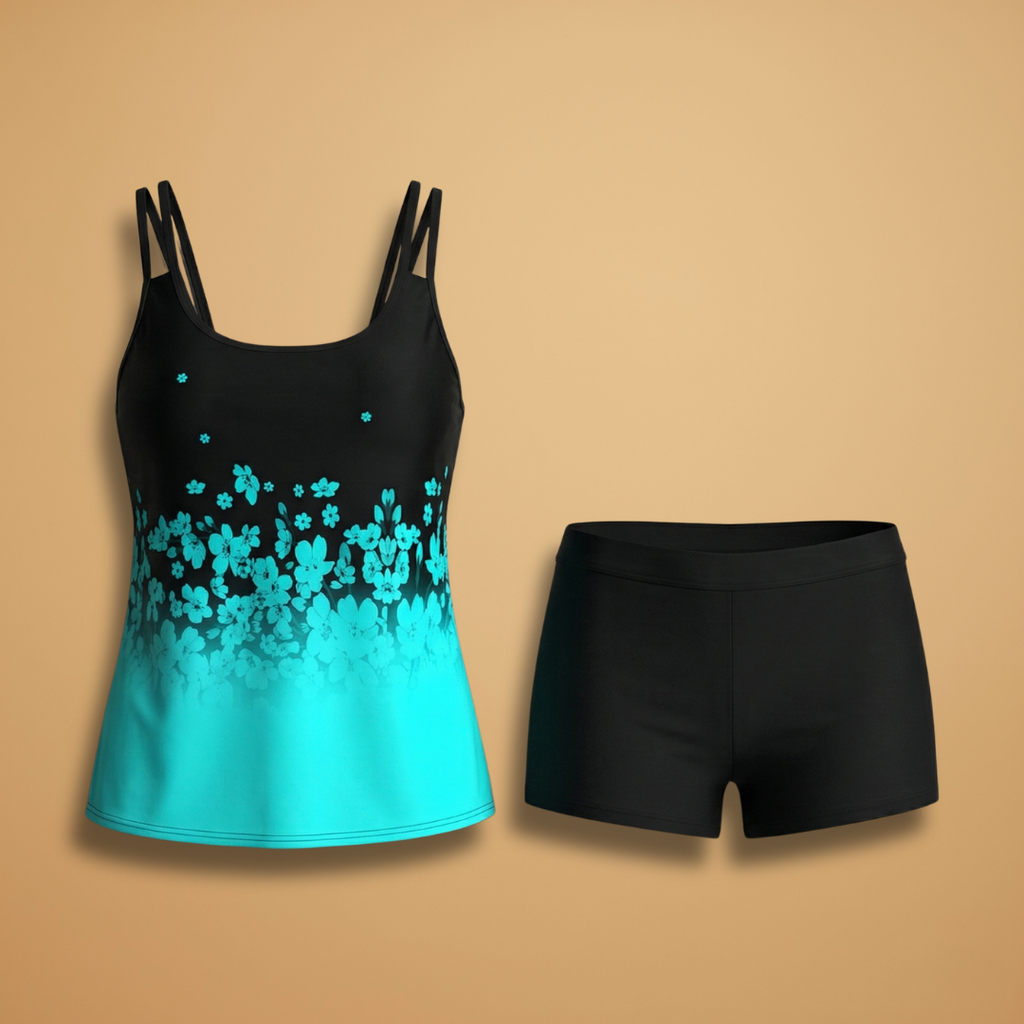 Women’s Tankini Set with Floral Print and Sleeveless Design